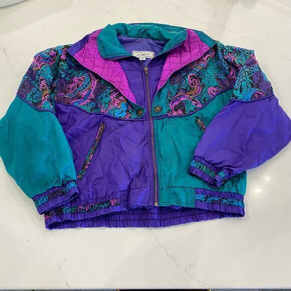 Vintage 1980s J Gallery Purple and Green Light Jacket‎ Size Medium - Picture 1 of 12